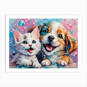 Dog And Cat Painting Art Print