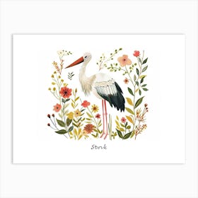 Little Floral Stork 1 Poster Art Print