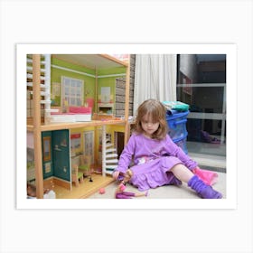 Little Girl Playing With Doll House Art Print