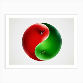 Yin Yang Symbol Showcasing Red And Green Apples Representing Harmony With Gradients Transitioning F Art Print