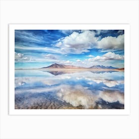 A Striking Image Of Salt Flats Reflecting The Sky Art Print