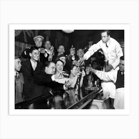 Prohibition, Bartenders At The Bar, Beer, Vintage Black and White Old Photo, Bar Cart Decor Art Print