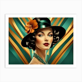 Art Deco Woman In Hat Art Print