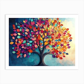 Colorful Tree with Leaves on Hanging Branches Illustration Background 1 Art Print