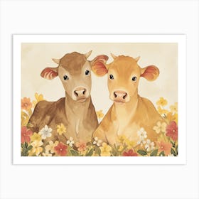 Floral Animal Illustration Cow 1 Art Print