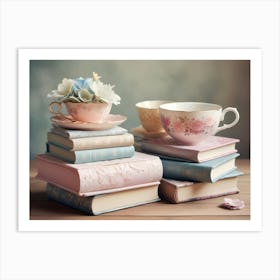 Teacups And Books Art Print