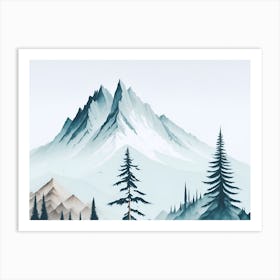 Mountain And Forest In Minimalist Watercolor Horizontal Composition 122 Art Print