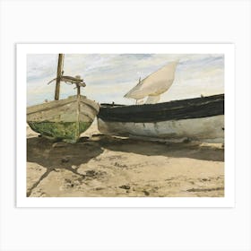 Vintage Painting Two Boats On The Beach Art Print