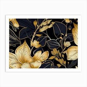 Gold and Blue Foliage 2 Art Print