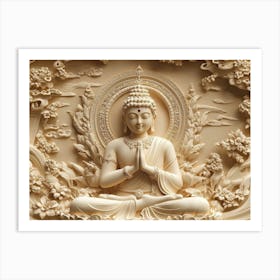 3d Hindu Ancient Religious Buddha Art Background Golden 2 Art Print