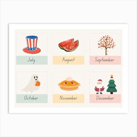 July Calendar Kids and Nursery Art Print