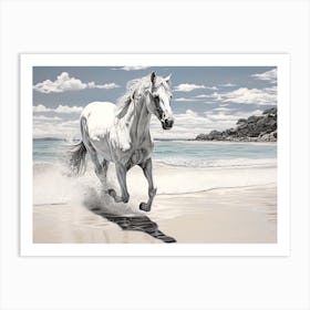 A Horse Oil Painting In Whitehaven Beach, Australia, Landscape 1 Art Print