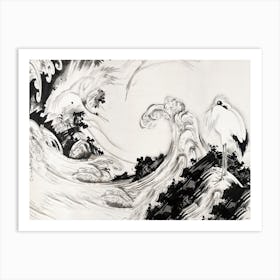 Japanese Cranes And Waves, Soga Shōhaku Art Print
