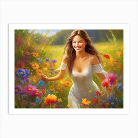 Girl In A Flower Field Art Print