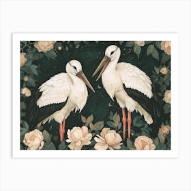 Floral Animal Illustration Stork 1 Art Print