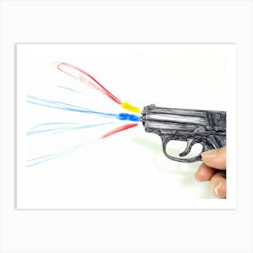 Hand Drawing A Gun Art Print