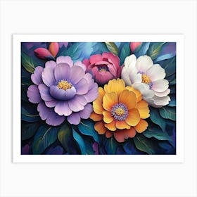 Art With Colorful Flowers And Leaves 1 Art Print