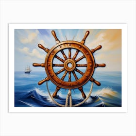 Ship wheel, oil painting Art Print