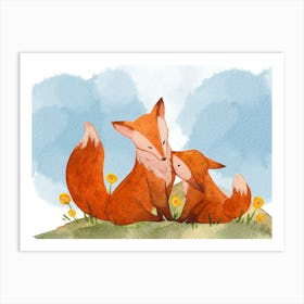 Fox, Nursery kids art print. Aquarelle, pastel colors Art Print