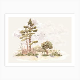 Watercolor Of Pine Trees Art Print