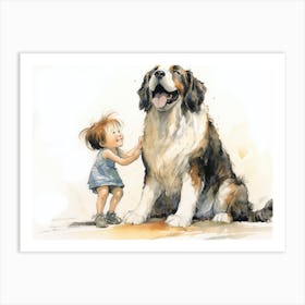 Little Girl And St. Bernard 1 Art Print