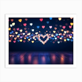 A Dark Background With Glowing, Heart Shaped Lights Scattered Across The Scene 1 Art Print