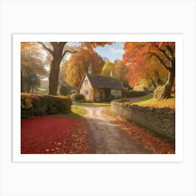 Autumn Cottage Paintings Art Print Art Print