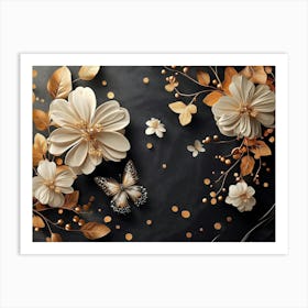 Luxurious Background With Flowers, Leaves And Butterflies 4 Art Print