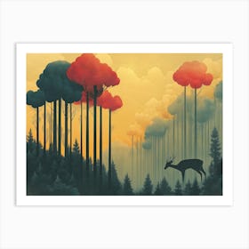 Vintage art of forest Art Print