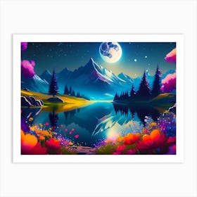 Mountain Range At Night Art Print