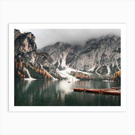 Lago Di Braies Dolomites Italy Art Print