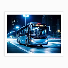 Bus On The Road At Night Art Print