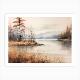 A Painting Of A Lake In Autumn 36 Art Print