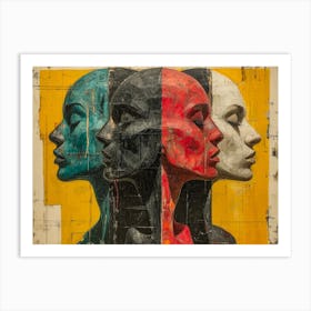 Abstract Woman Faces In Geometric Harmony 5 Art Print