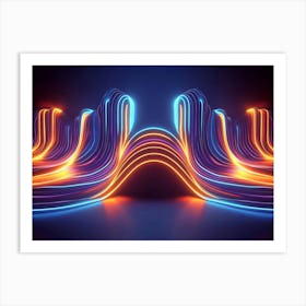 A Blue Orange Neon Light Abstract Geometric 1 Art Print