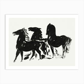 Black and White Abstract Horses Art Print Art Print