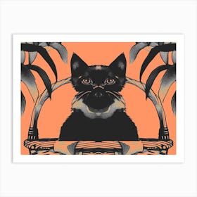 Black Kitty Cat Meow Peach 1 Art Print