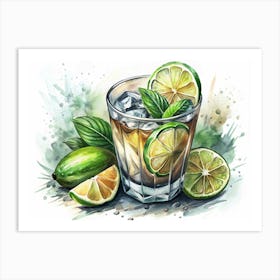 Watercolor Painting Of A Mojito Cocktail 1 Art Print