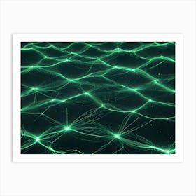 Abstract Background With A Network Of Glowing Green Lines Art Print