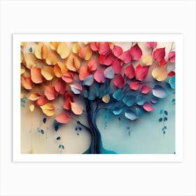 Colorful Tree with Leaves on Hanging Branches Illustration Background 2 Art Print