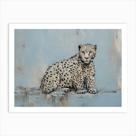 Art Deco Leopard Abstract Cheetah blue painting Art Print