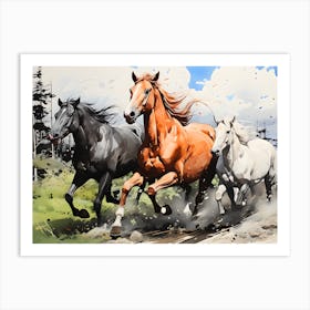 Three Horses Running Art Print