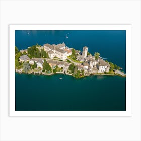 island of San Giulia on Lake Orta in Italy. Aerial photography. Art Print