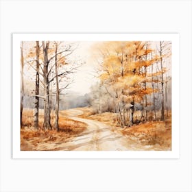 A Painting Of Country Road Through Woods In Autumn 28 Art Print