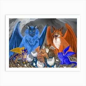 Dragon Cat Family Art Print