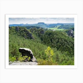 Sandstone rocks and green forest in the Saxon Switzerland National Park Art Print