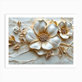 3d Ceramic Tiles With A Beautiful Italian Style Golden Flower Art Print