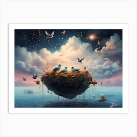 Birds In The Nest Paintings Art Print Art Print