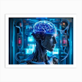 Abstract Conceptual Head Features Circuitry Integrating A Human Brain With Neural Lines And Electron (2) Art Print