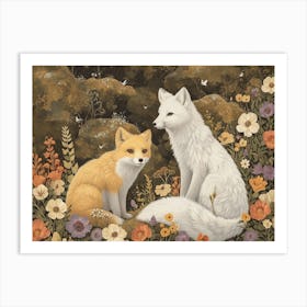 Floral Animal Illustration Arctic Fox 4 Art Print